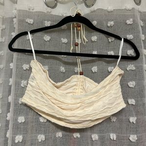 SHEIN MOD Tie Backless Ruched Halter Beads Boho Top